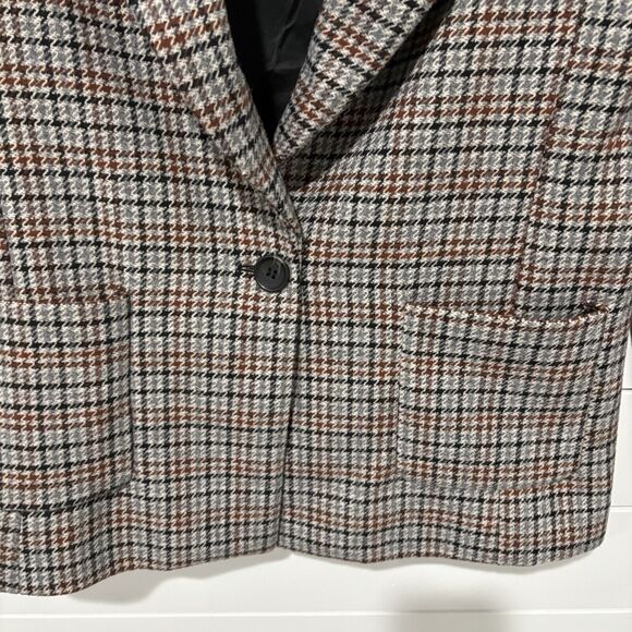 Evereve | Blazer Houndstooth Elbow Patches Neutral Button Long Sleeve Small - Picture 3 of 10